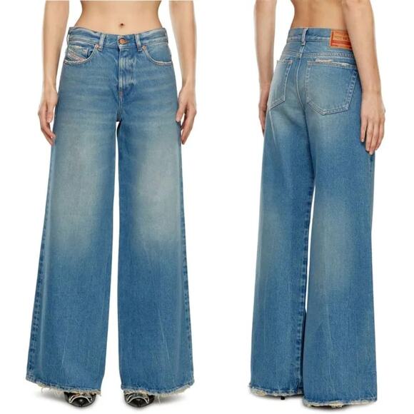 DieselNWT Wide Leg Jeans 1978 D-Akemi R9D97 Medium Wash 25